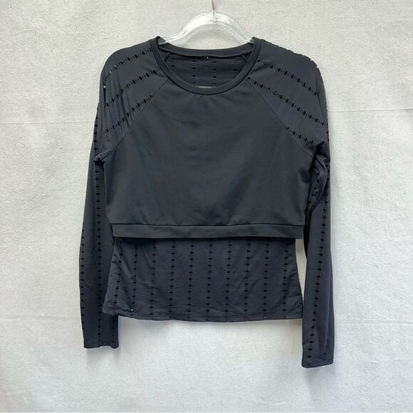 Fabletics Shelby Long-Sleeve 2 Layer Eyelet Laser Mesh Black Top Size Medium - Picture 5 of 16